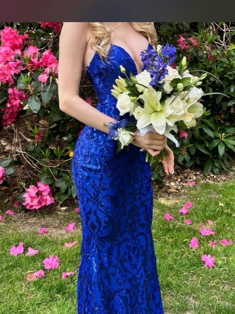Windsor Royal Blue Strapless Beaded Maxi Dress